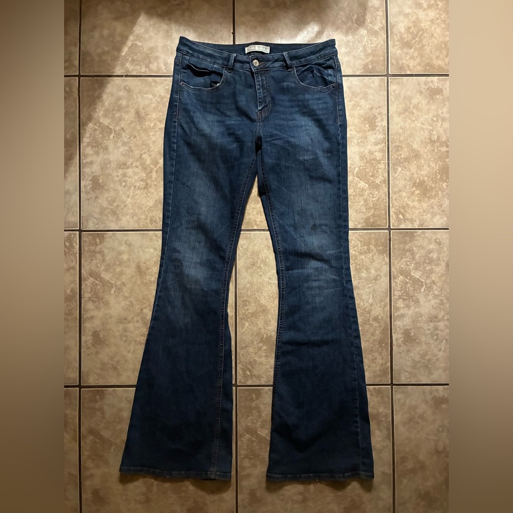 Zara Blue Flare Wide Leg Jeans